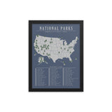National Park Bucket List Map Poster Blue | All 63 Parks | Updated 2021 |