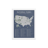 National Park Bucket List Map Poster Blue | All 63 Parks | Updated 2021 |