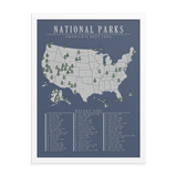 National Park Bucket List Map Poster Blue | All 63 Parks | Updated 2021 |