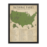 National Park Checklist Map Poster | Vintage Style | All 63