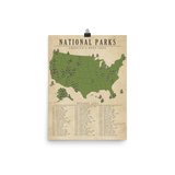 National Park Checklist Map Poster | Vintage Style | All 63