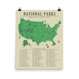 National Park Checklist Map Poster | Updated All 63