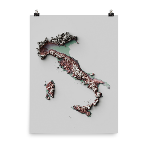 Italy Exaggerated Relief Map
