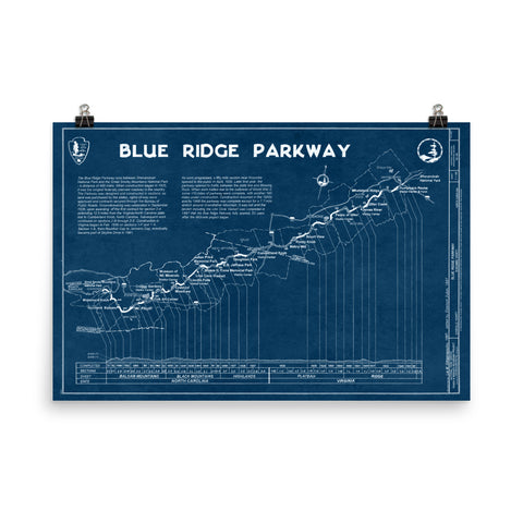 Blue Ridge Parkway 1997 Map Blueprint Style