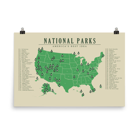National Park Checklist Map Horizontal | All 63 |