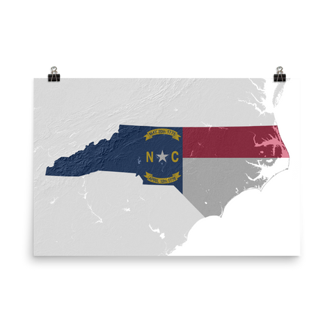 North Carolina Physical Map Flag Poster