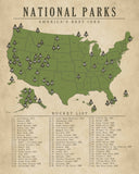 National Park Checklist Map Poster | Vintage Style | All 63